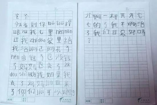 张佳烨写的信。视觉中国 图