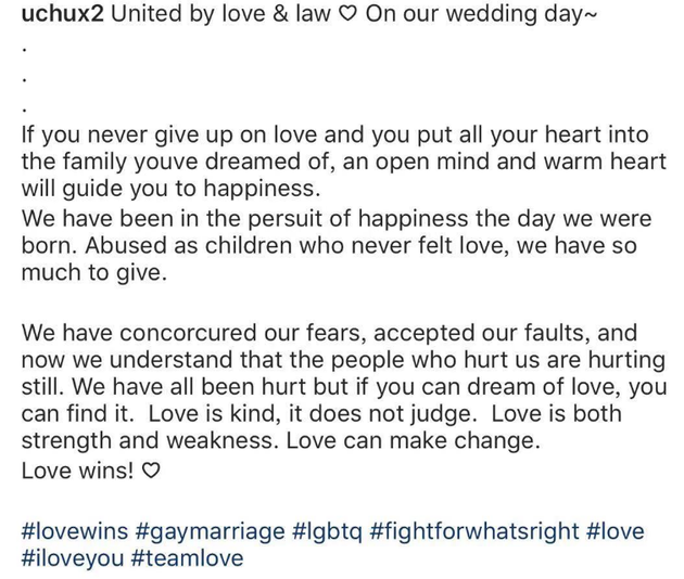 小两口高喊:Love wins!(爱情胜利!)