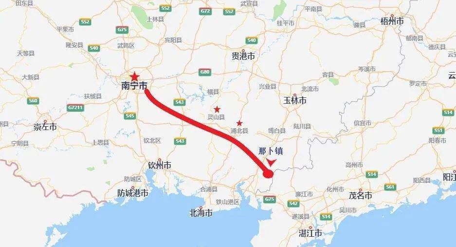 南宁-湛江公路南宁至博白那卜段大致走向